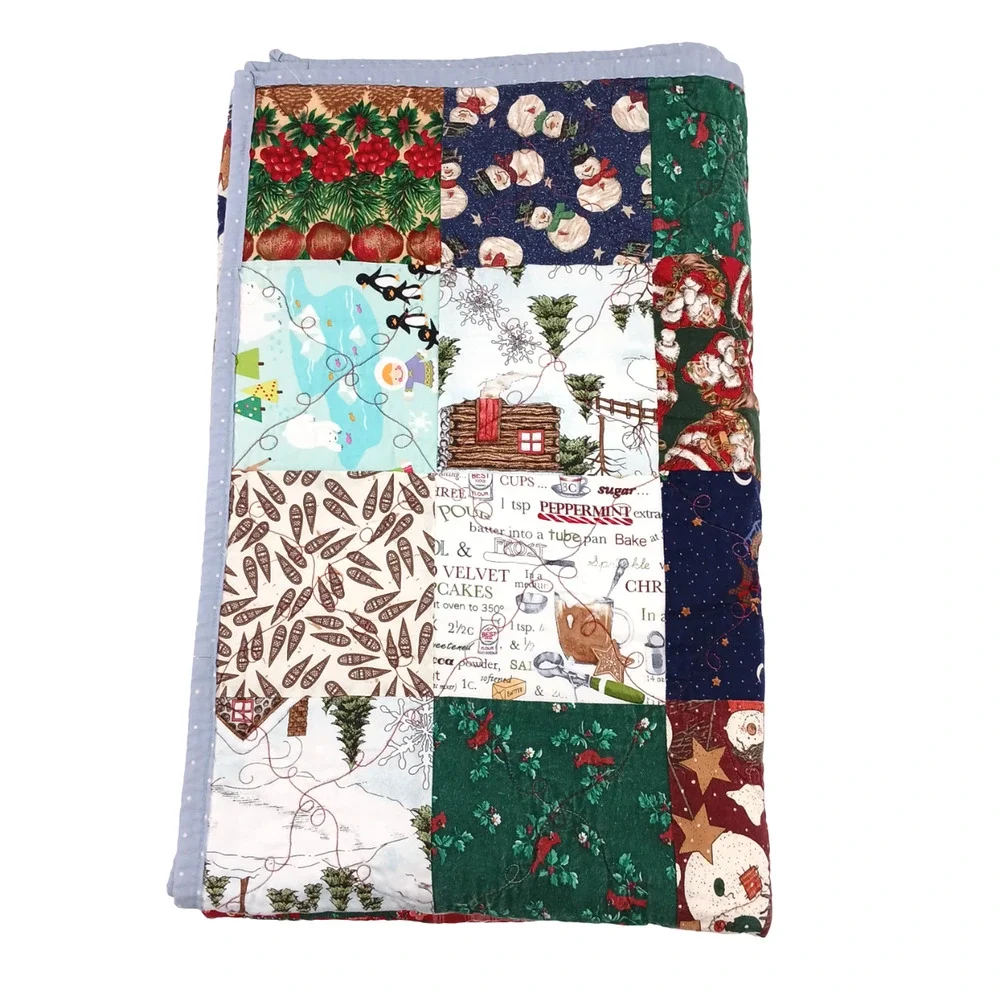 Handmade Christmas Holiday Quilted Snow Village Blanket Approx. 52